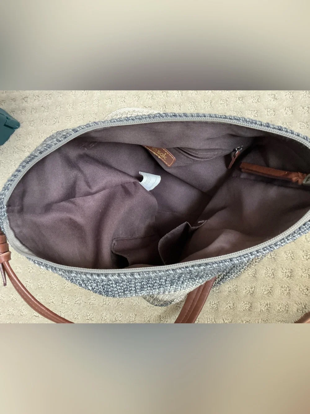 The Sak Sequoia Striped Crochet Hobo Bag in Brown and Cream
